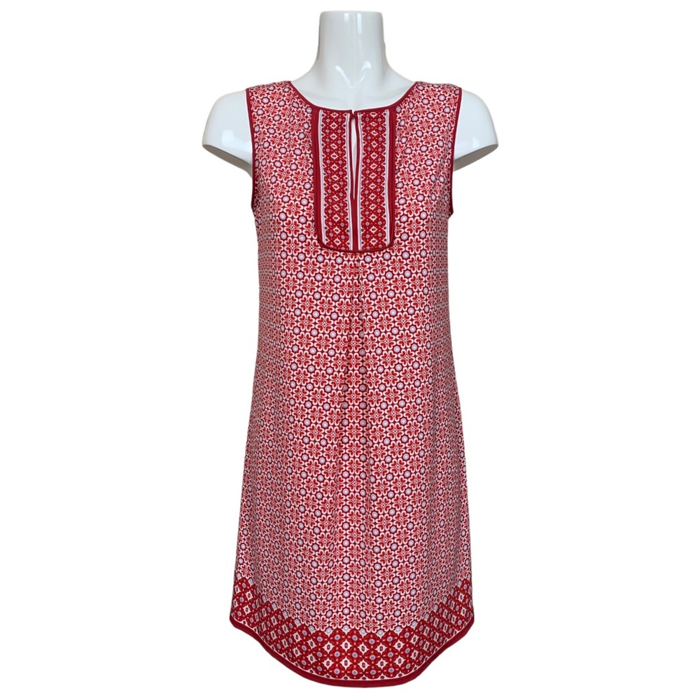 Max Studio Red Patterned Front Keyhole Stretch Knit Shift Dress Small